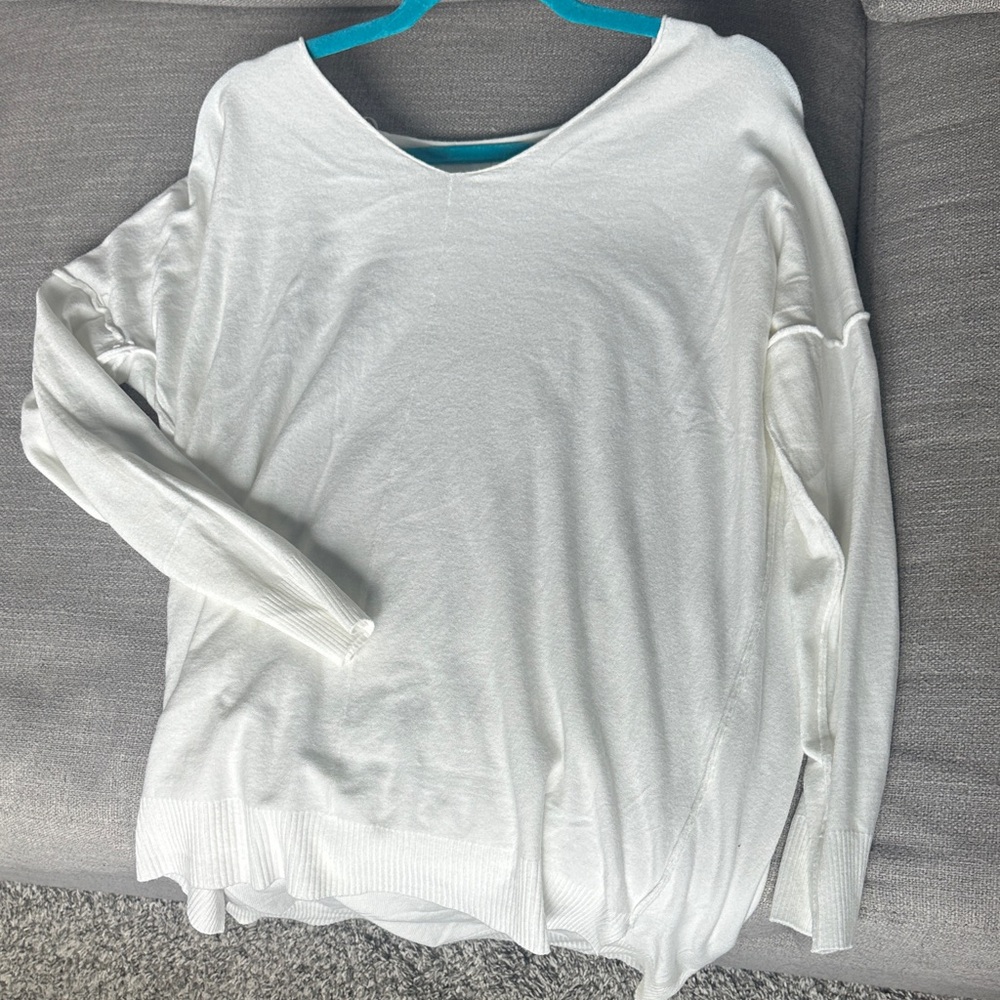 Women's White V-Neck Sweater